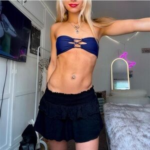 women’s / girl’s black ruffle tiered frilly cinched waist mini skirt brooke